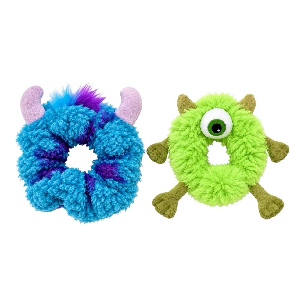 Disney Parks Monsters Inc Mike Wazowski Sulley Hair Scrunchies 3D Plush 2 Pack